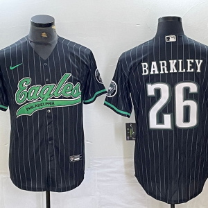 Men's Philadelphia Eagles #26 Saquon Barkley Black Cool Base Stitched Baseball Jersey