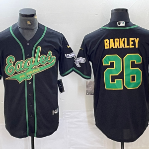 Men's Philadelphia Eagles #26 Saquon Barkley Black Cool Base Stitched Baseball Jersey