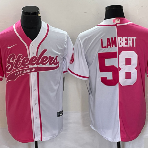 Men's Pittsburgh steelers #58 Jack Lambert Pink White Split Stitched Baseball Jersey