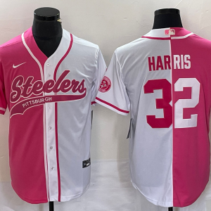 Men's Pittsburgh Steelers #32 Harris Pink White Split Stitched Baseball Jersey