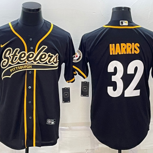 Men's Pittsburgh Steelers #32 Franco Harris Black Gold With Patch Baseball Jersey