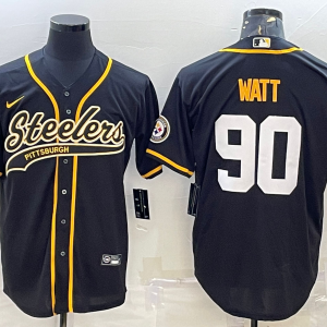 Men's Pittsburgh Steelers #90 T.J. Watt Black Gold With Patch Baseball Jersey