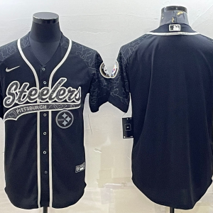 Men's Pittsburgh Steelers Blank Black Reflective With Patch Cool Base Stitched Baseball Jersey