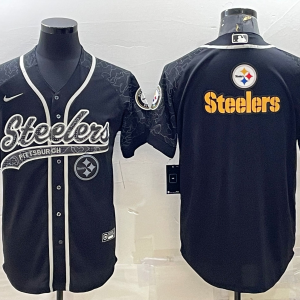 Men's Pittsburgh Steelers Black Reflective Team Big Logo With Patch Jersey