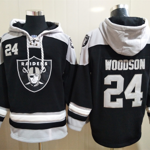 Men's Las Vegas Raiders Raiders #24 Charles Woodson Ageless Must-Have Lace-Up Pullover Hoodie