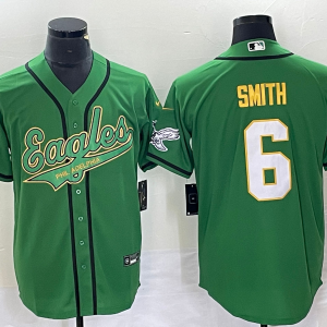 Men's Philadelphia Eagles #6 DeVonta Smith Green Gold Cool Base Baseball Stitched Jersey