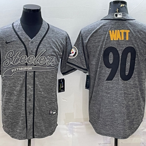 Men's Pittsburgh Steelers #90 T.J. Watt Grey Baseball Nike Jersey