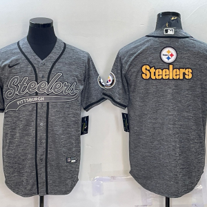Men's Pittsburgh Steelers Grey Team Big Logo With Patch Baseball Nike Jersey