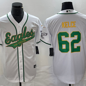 Men's Philadelphia Eagles #62 Jason Kelce White Gold With C Patch Cool Base Baseball Jersey