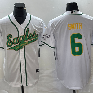 Men's Philadelphia Eagles #6 DeVonta Smith White Cool Base Stitched Baseball Jersey