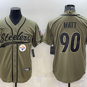 Men's Pittsburgh Steelers #90 T.J. Watt 2022 Olive Salute To Service Baseball Nike Jersey