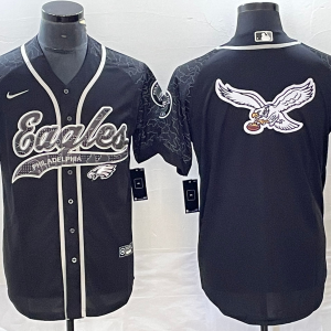 1Men's Philadelphia Eagles Black Gold Team Big Logo Cool Base Stitched Baseball Jersey