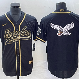 Men's Philadelphia Eagles Black Gold Team Big Logo Cool Base Stitched Baseball Jersey