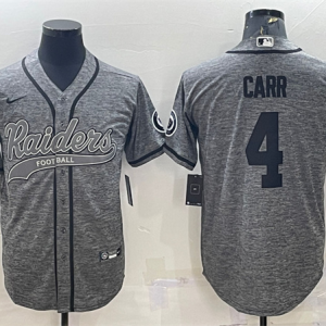 Men's Las Vegas Raiders Raiders #4 Derek Carr Gray With Patch Baseball Jersey