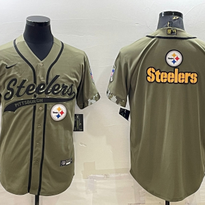 Men's Pittsburgh Steelers 2022 Olive Salute To Service Team Big Logo With Patch Baseball Nike Jersey