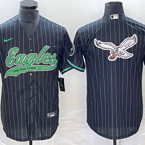 Men's Philadelphia Eagles Black Team Big Logo Cool Base Stitched Baseball Jersey