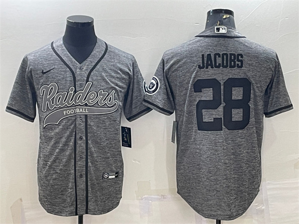 Men's Las Vegas Raiders Raiders #28 Josh Jacobs Gray With Patch Baseball Jersey