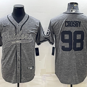Men's Las Vegas Raiders Raiders #98 Maxx Crosby Gray With Patch Baseball Jersey