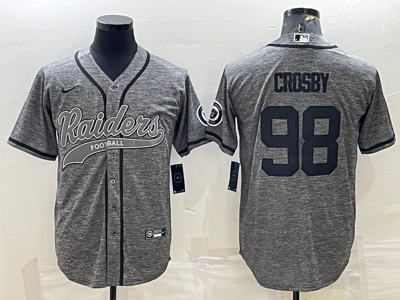 Men's Las Vegas Raiders Raiders #98 Maxx Crosby Gray With Patch Baseball Jersey