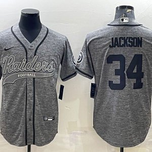 Men's Las Vegas Raiders Raiders #34 Bo Jackson Gray With Patch Baseball Jersey
