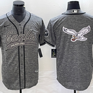 Men's Philadelphia Eagles Gray Team Big Logo Cool Base Stitched Baseball Jersey