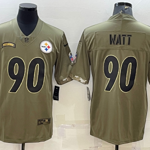 Men's Pittsburgh Steelers #90 T.J. Watt 2022 Olive Salute To Service Limited Jersey