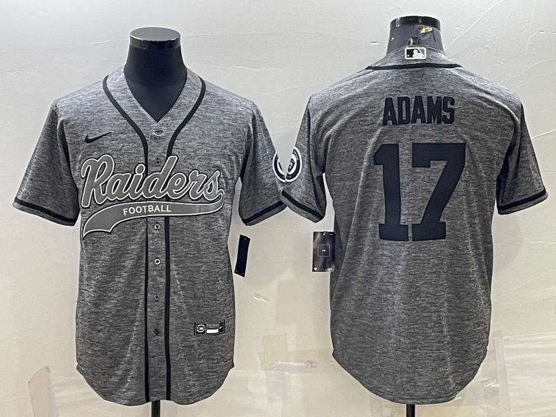 Men's Las Vegas Raiders Raiders #17 Davante Adams Gray With Patch Baseball Jersey