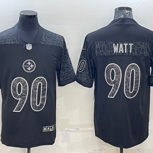 Men's Pittsburgh Steelers #90 T.J. Watt Black Reflective Limited Jersey