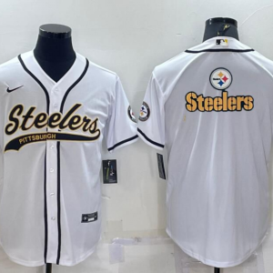 Men's Pittsburgh Steelers White Team Big Logo With Patch Baseball Nike Jersey