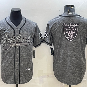 Men's Las Vegas Raiders Raiders Grey Team Big Logo With Patch Baseball Nike Jersey
