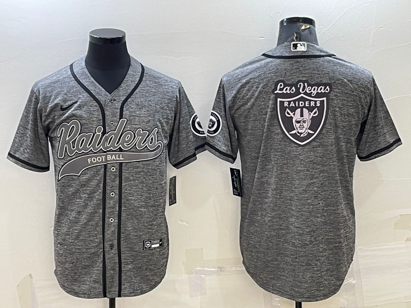 Men's Las Vegas Raiders Raiders Grey Team Big Logo With Patch Baseball Nike Jersey