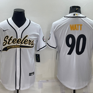 Men's Pittsburgh Steelers #90 T.J. Watt White Baseball Jersey