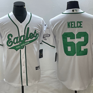 Men's Philadelphia Eagles #62 Jason Kelce White Stitched Baseball Jersey