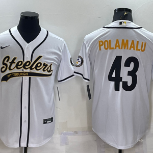 Men's Pittsburgh Steelers #43 Polamalu White Baseball Jersey