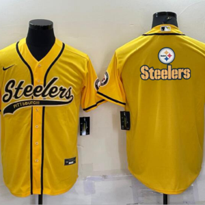 Men's Pittsburgh Steelers Black Team Big Logo With Patch Baseball Nike Jersey