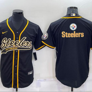 Men's Pittsburgh Steelers Black Team Big Logo With Patch Baseball Nike Jersey
