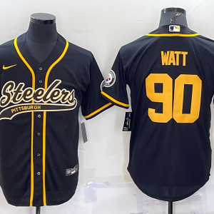Men's Pittsburgh Steelers #90 T.J. Watt Black Baseball Jersey