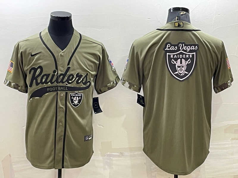 Men's Las Vegas Raiders Raiders 2022 Olive Salute To Service Team Big Logo With Patch Baseball Nike Jersey