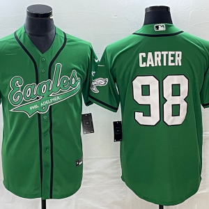 Men's Philadelphia Eagles #98 Jalen Carter Green Cool Base Stitched Baseball Jersey