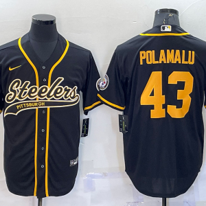 Men's Pittsburgh Steelers #43 Polamalu Black Baseball Jersey