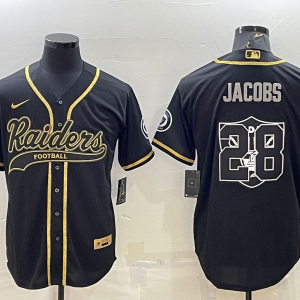 Men's Las Vegas Raiders Raiders #28 Josh Jacobs Black Gold Team Big Logo With Patch Jersey
