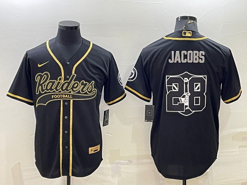 Men's Las Vegas Raiders Raiders #28 Josh Jacobs Black Gold Team Big Logo With Patch Jersey