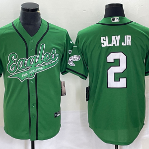Men's Nike Philadelphia Eagles #2 Slay Jr Green Cool Base Stitched Baseball Jersey