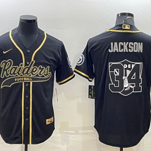 Men's Las Vegas Raiders Raiders #34 Bo Jackson Black Gold Team Big Logo With Patch Jersey