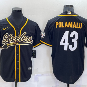 Men's Pittsburgh Steelers #43 Polamalu Black Baseball Jersey