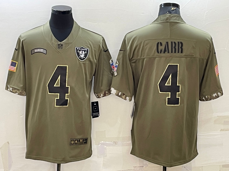 Men's Las Vegas Raiders Raiders #4 Derek Carr 2022 Olive Salute To Service Limited Jersey