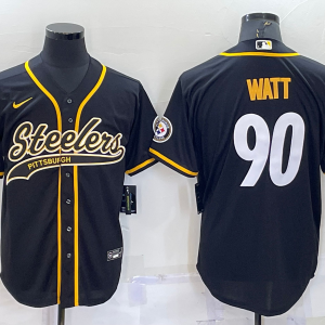 Men's Pittsburgh Steelers #90 T.J. Watt Black Baseball Jersey
