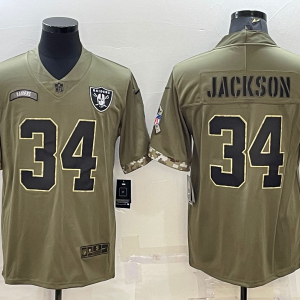 Men's Las Vegas Raiders Raiders #34 Bo Jackson 2022 Olive Salute To Service Limited Jersey