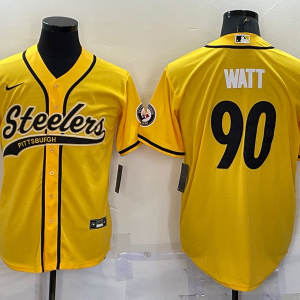 Men's Pittsburgh Steelers #90 T.J. Watt Yellow Baseball Jersey