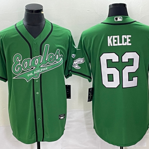 Men's Philadelphia Eagles #62 Jason Kelce Green Stitched Baseball Jersey